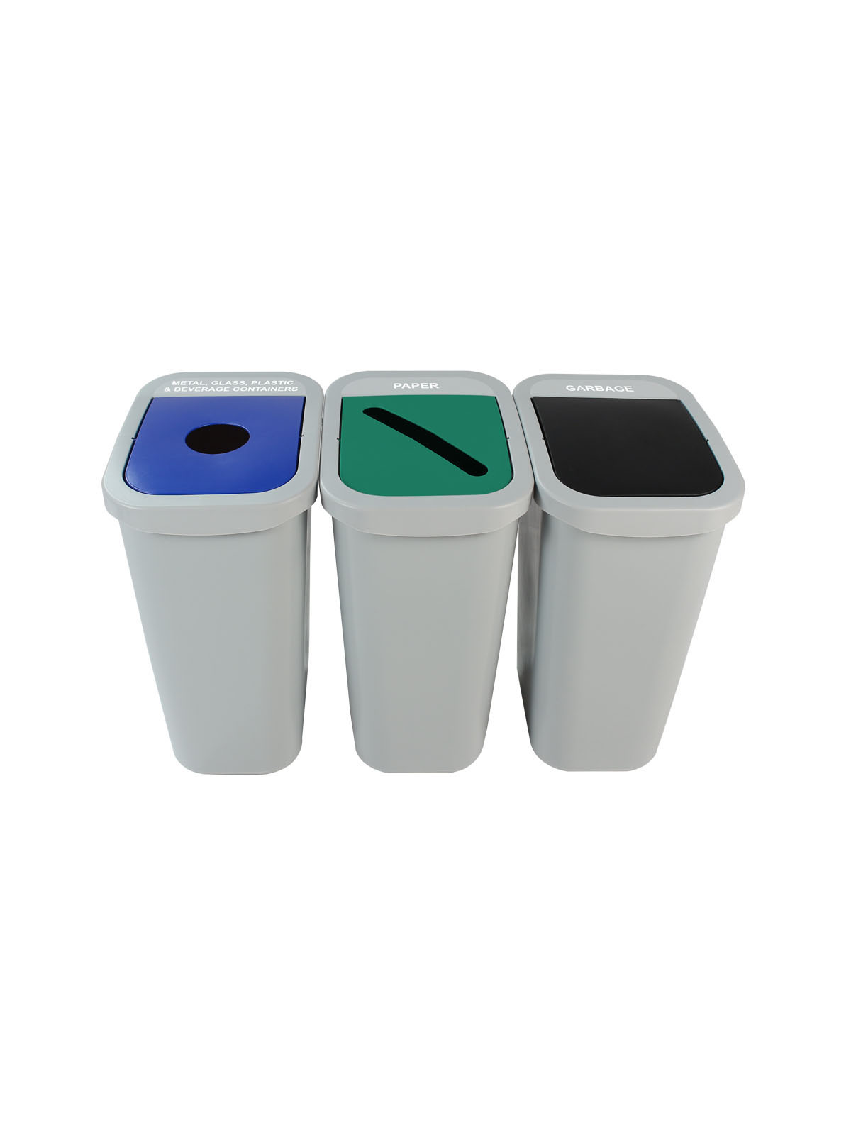 比利盒 - 三重 - 符合 - 金属，玻璃，塑料和饮料容器集装箱 - 垃圾 - 圆圈摇摆 - 灰蓝绿色黑色标题=